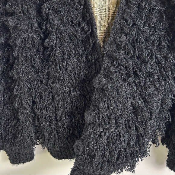 Vintage Le Sweater Black Shag Fringe Button Sweater Jacket - Picture 6 of 9